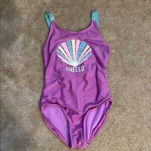 Cat & Jack Purple One-Piece Swimsuit with Seashell Design